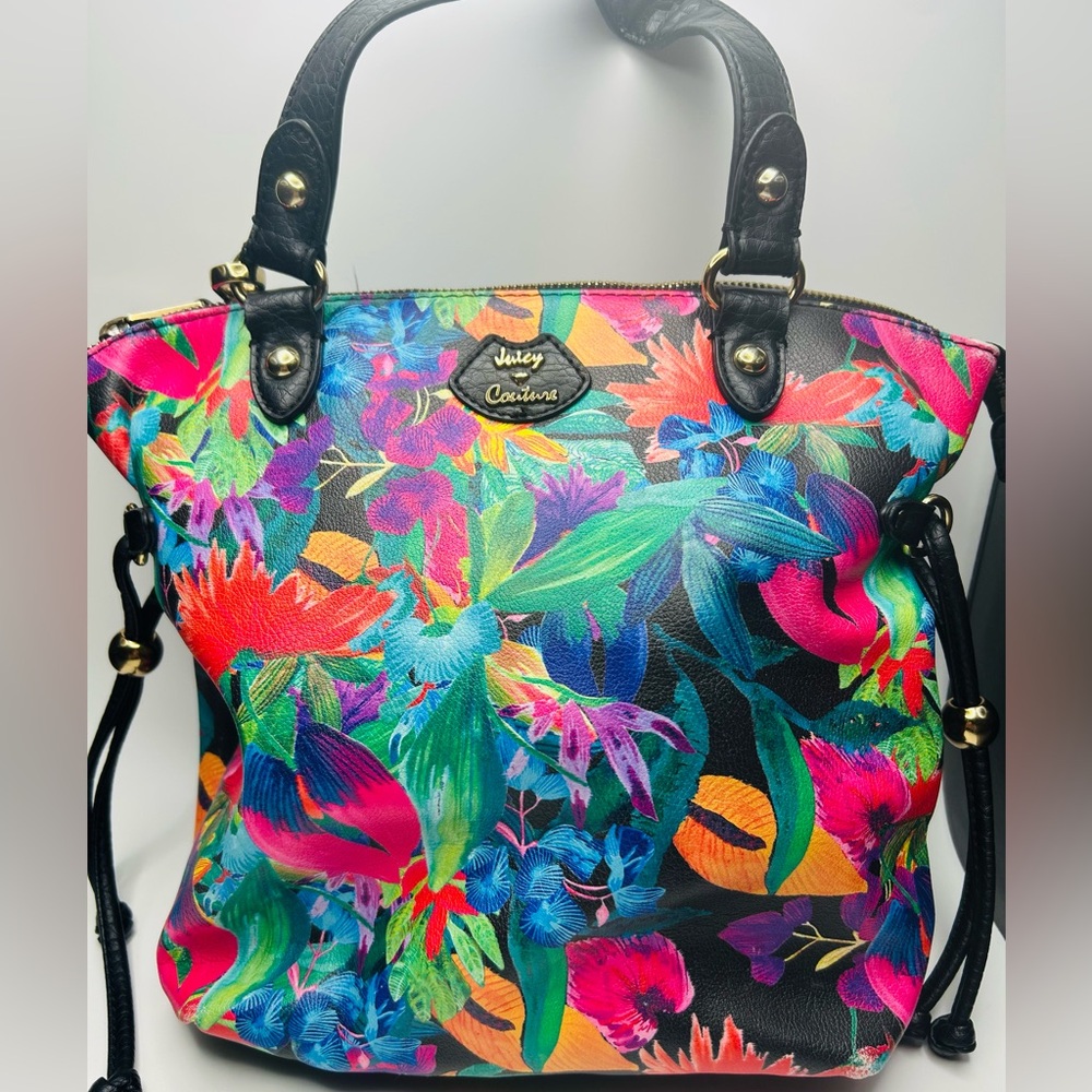 Juicy Couture black floral tropical cross body purse